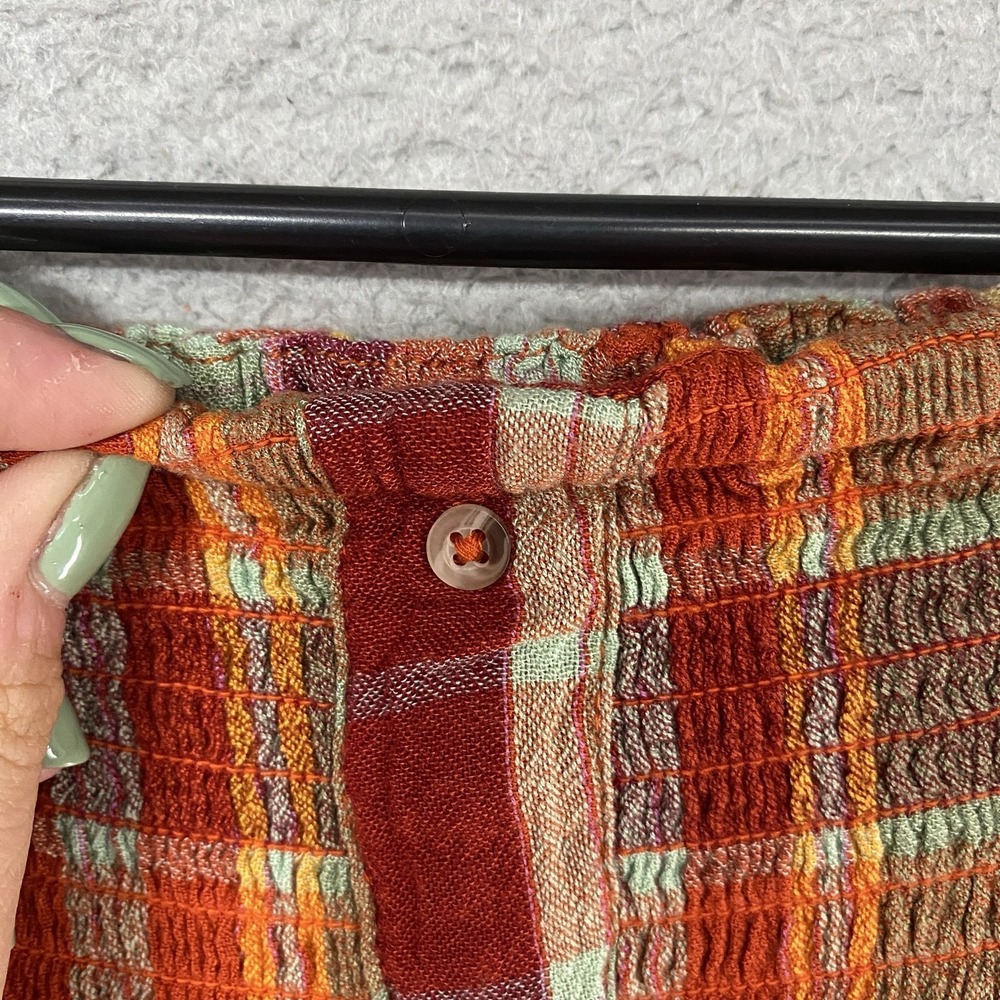 Urban Outfitters Midi Dress Womens Medium Orange Plaid Off Shoulder Smocked - Picture 5 of 15